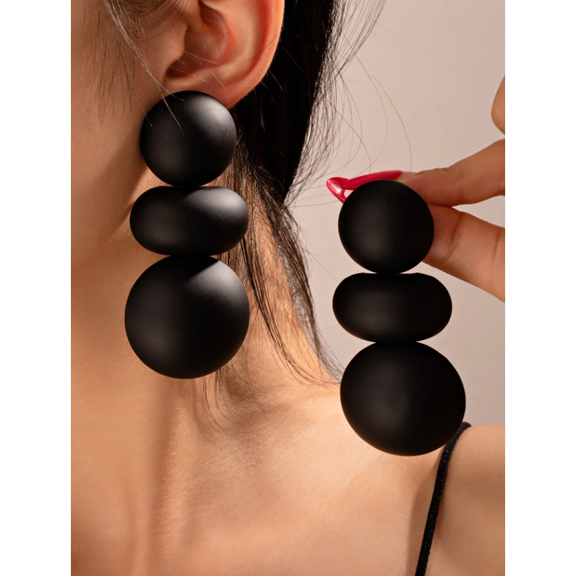 Modern Matte Black Bubble Earrings Trendy Statement Jewelry